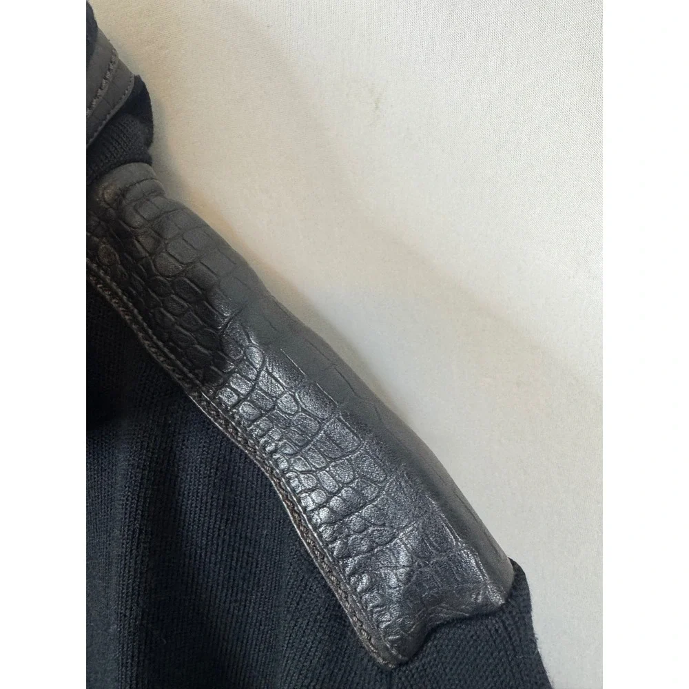 Paul & Shark Yachting Mens Black Wool Quarter Zip Sweater Leather Trim Large